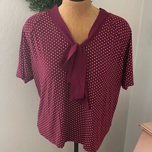 Polka Dot Burgundy Blouse with Bow 2X petite‎